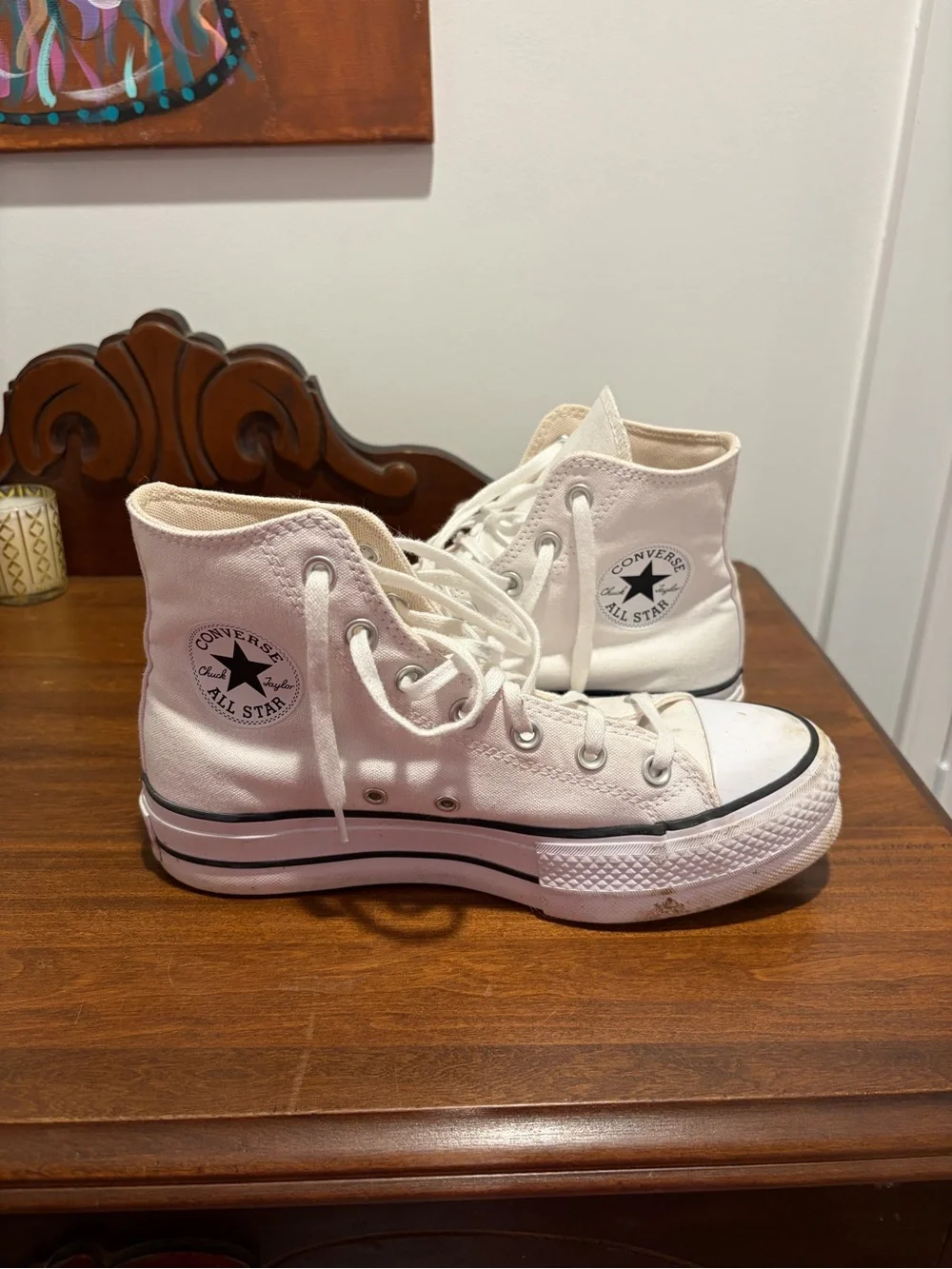 High-Top Platform Canvas Sneakers in Off-White